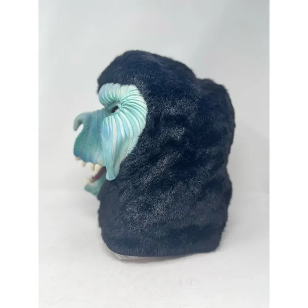 VTG Topstone Halloween Mask Green Face Black Fur Hooded Monster Molded Rubber‎